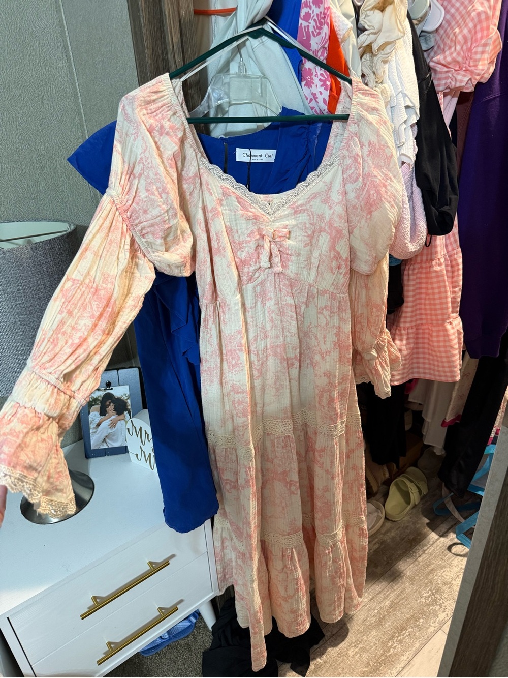 Peasant Maxi Dress in Soft Pink Toile